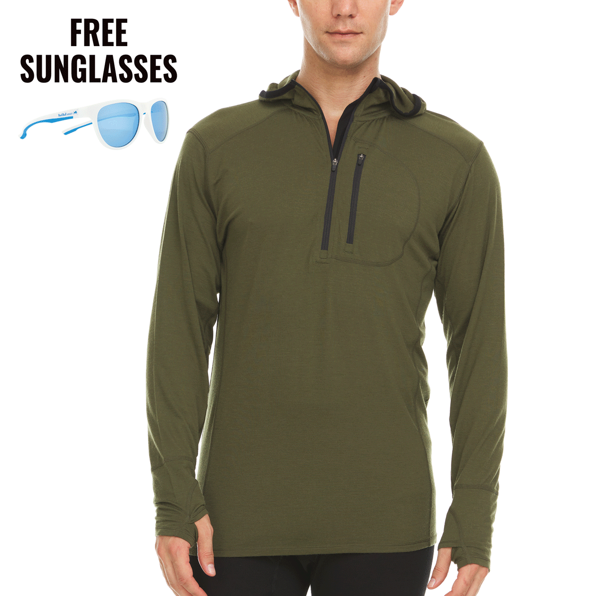 Sudadera de lana de merino con cremallera 1/4 y capucha para hombre - Micropeso