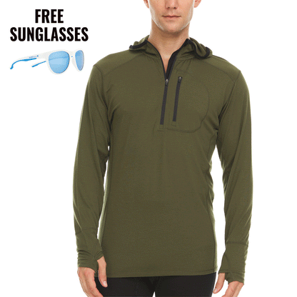 Sudadera de lana de merino con cremallera 1/4 y capucha para hombre - Micropeso
