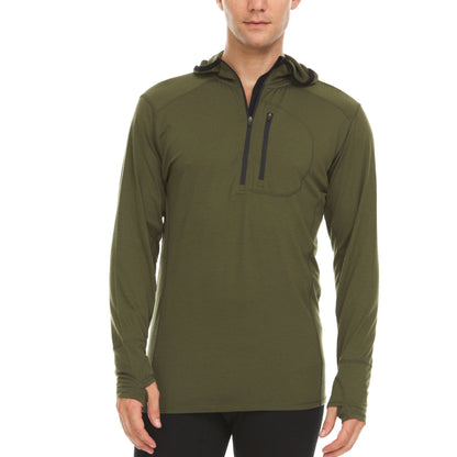 Sudadera de lana de merino con cremallera 1/4 y capucha para hombre - Micropeso