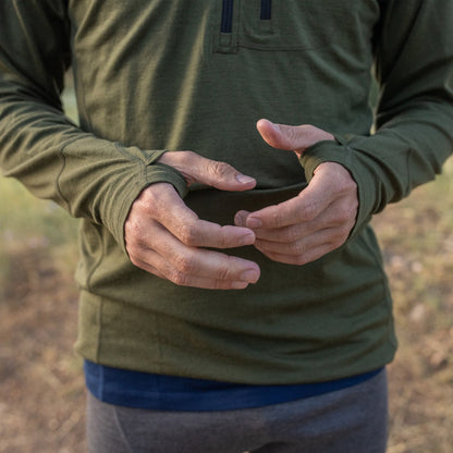 Sudadera de lana de merino con cremallera 1/4 y capucha para hombre - Micropeso