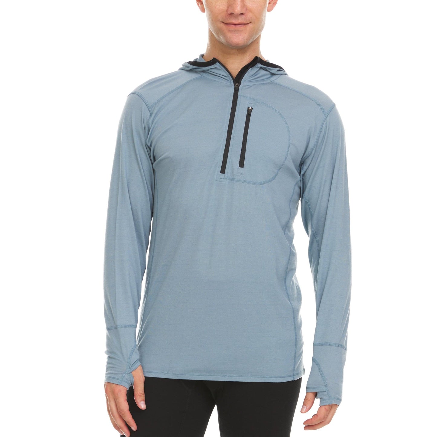 Sudadera de lana de merino con cremallera 1/4 y capucha para hombre - Micropeso