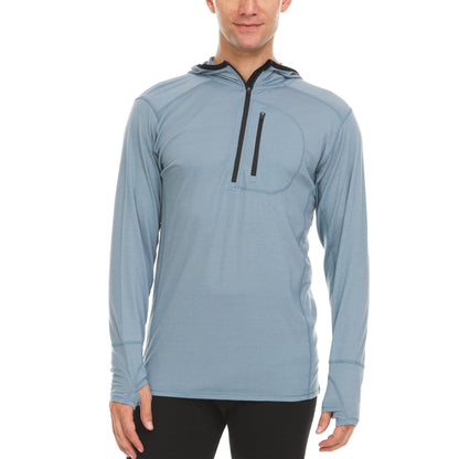 Sudadera de lana de merino con cremallera 1/4 y capucha para hombre - Micropeso