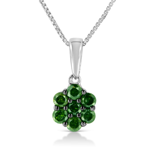 Collar con colgante de plata de ley .925 de 1/2 quilate con diamantes verdes tratados engastados en garras con diseño floral de 18" (color verde, claridad I1-I2)
