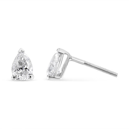 Pendientes de botón solitarios con diamantes cultivados en laboratorio en forma de pera de 1/2 quilate en oro blanco de 14K (color F-G, claridad VS2-SI1)