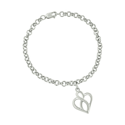 Pulsera con dije de cadena de plata esterlina .925 con corazón abierto e infinito vertical central - Talla 7"