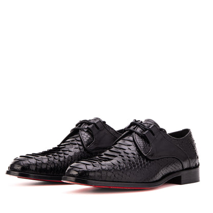 The Valmont Black Python Leather Derby Men Shoe