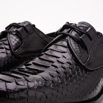 The Valmont Black Python Leather Derby Men Shoe