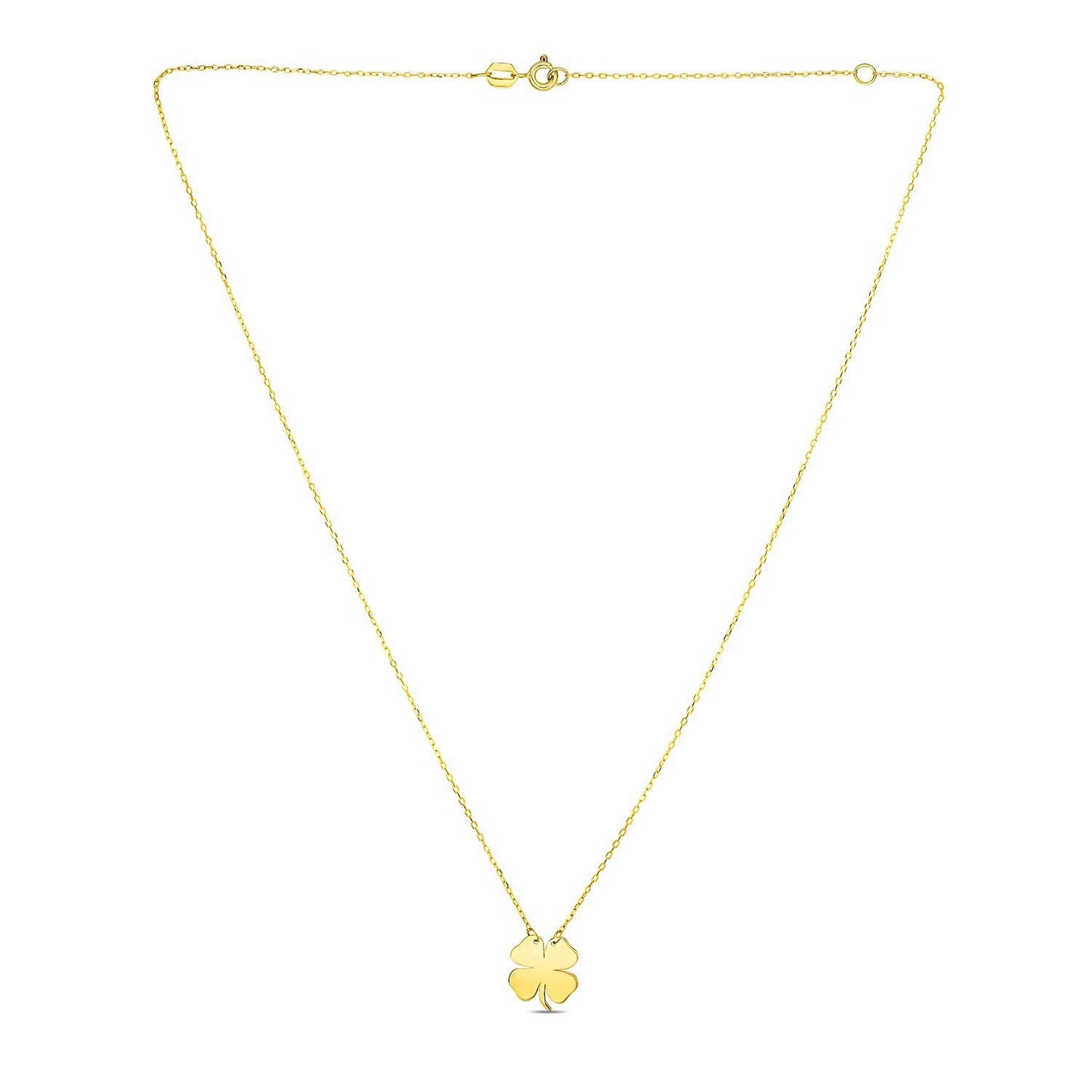 Collar de trébol de cuatro hojas de oro amarillo de 14 quilates