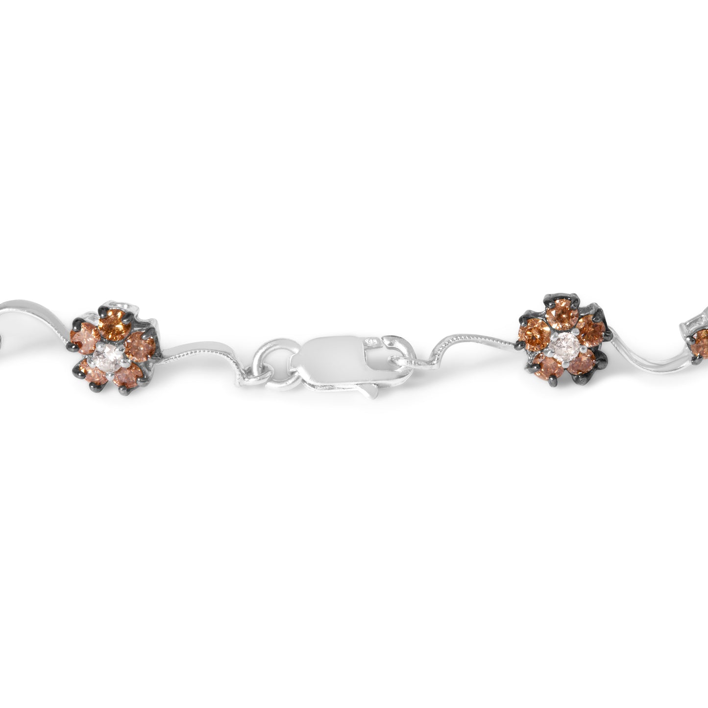 Pulsera de eslabones tipo estación y racimo floral de oro blanco de 10K con diamantes blancos y champaña de 4.0 TCW (color H-I, claridad SI2-I1) - 7 pulgadas