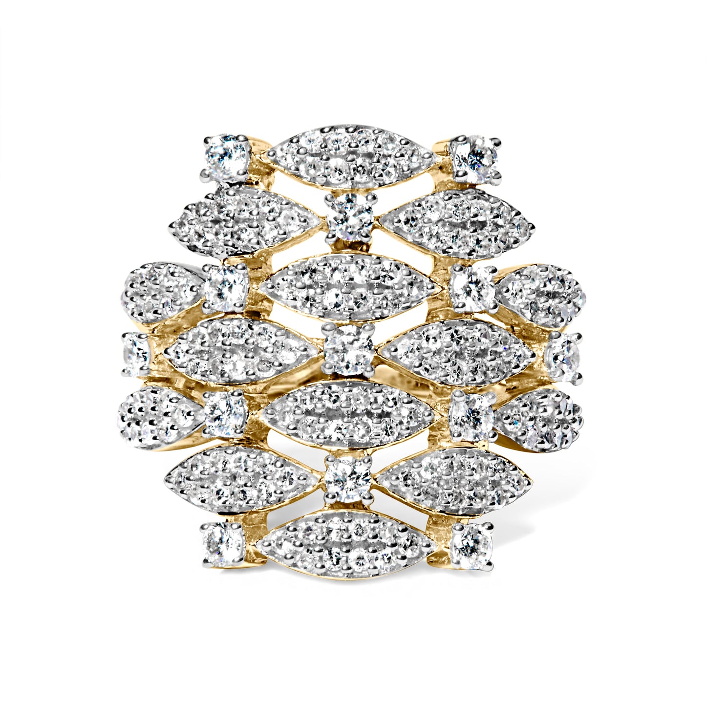 Anillo de cóctel apilado geométrico de oro amarillo de 14K con diamante de 1,0 Cttw (color I-J, claridad I1-I2) - Talla de anillo 7
