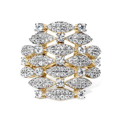 Anillo de cóctel apilado geométrico de oro amarillo de 14K con diamante de 1,0 Cttw (color I-J, claridad I1-I2) - Talla de anillo 7