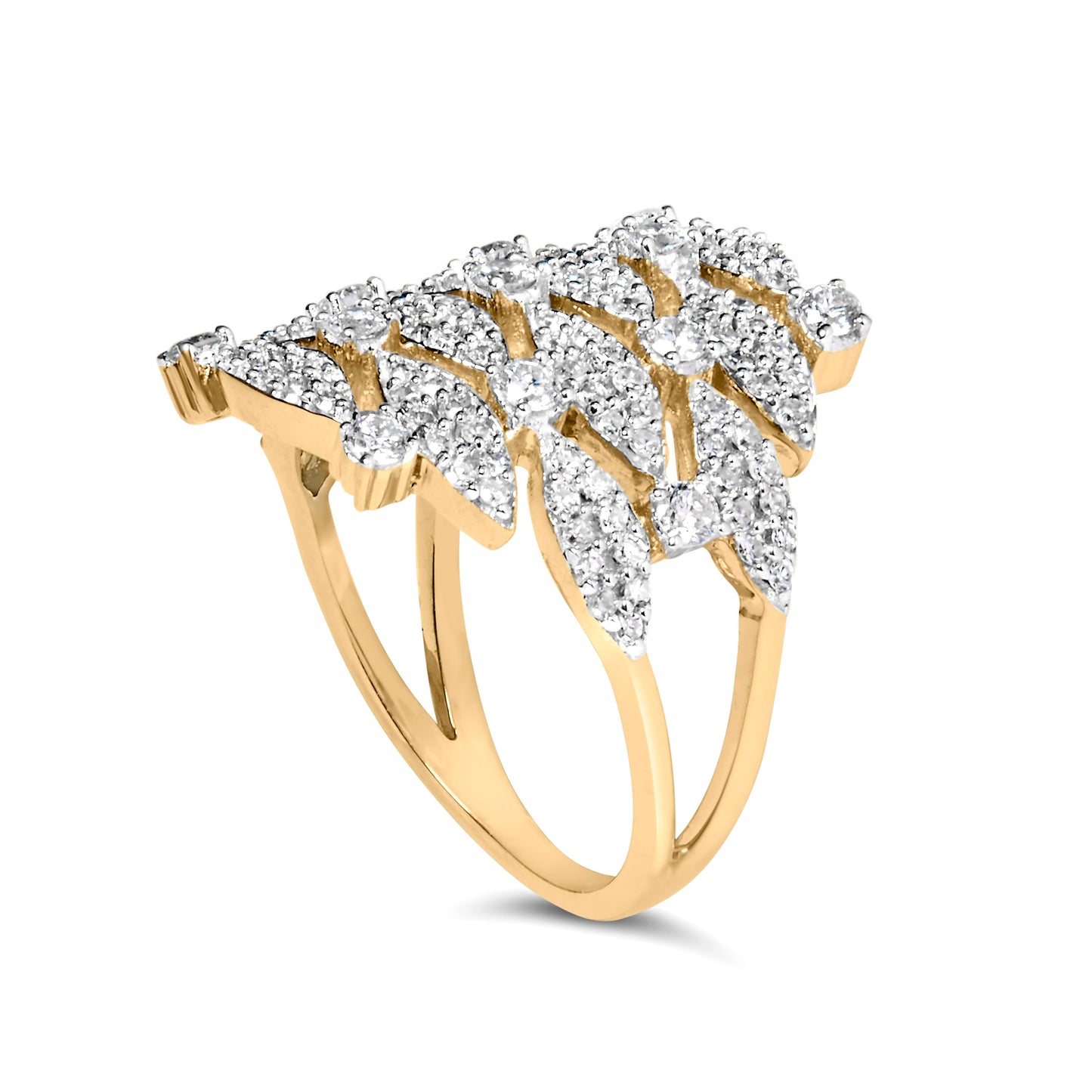 Anillo de cóctel apilado geométrico de oro amarillo de 14K con diamante de 1,0 Cttw (color I-J, claridad I1-I2) - Talla de anillo 7