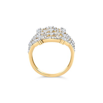 Anillo de cóctel apilado geométrico de oro amarillo de 14K con diamante de 1,0 Cttw (color I-J, claridad I1-I2) - Talla de anillo 7