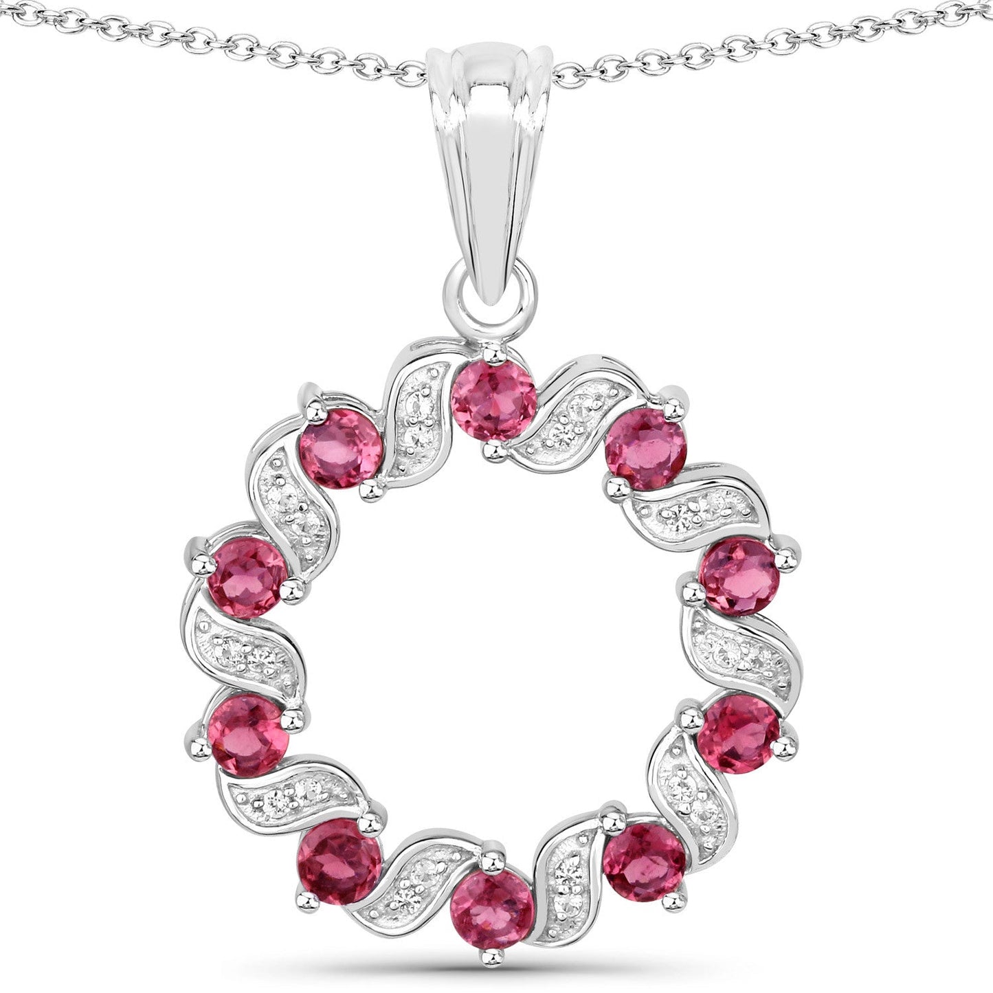 Colgante de plata de ley .925 con turmalina rosa auténtica de 1,30 quilates y topacio blanco