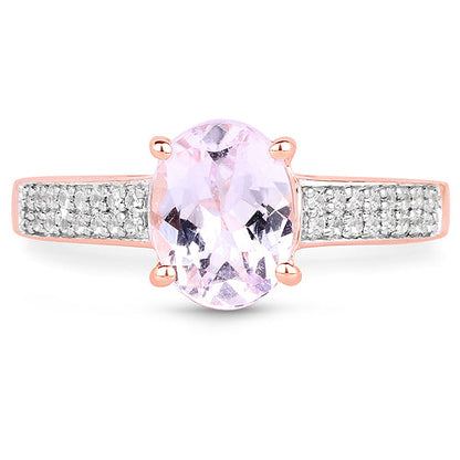Anillo de plata de ley .925 chapado en oro rosa de 14 quilates, con kunzita genuina de 2,91 quilates y circonita blanca
