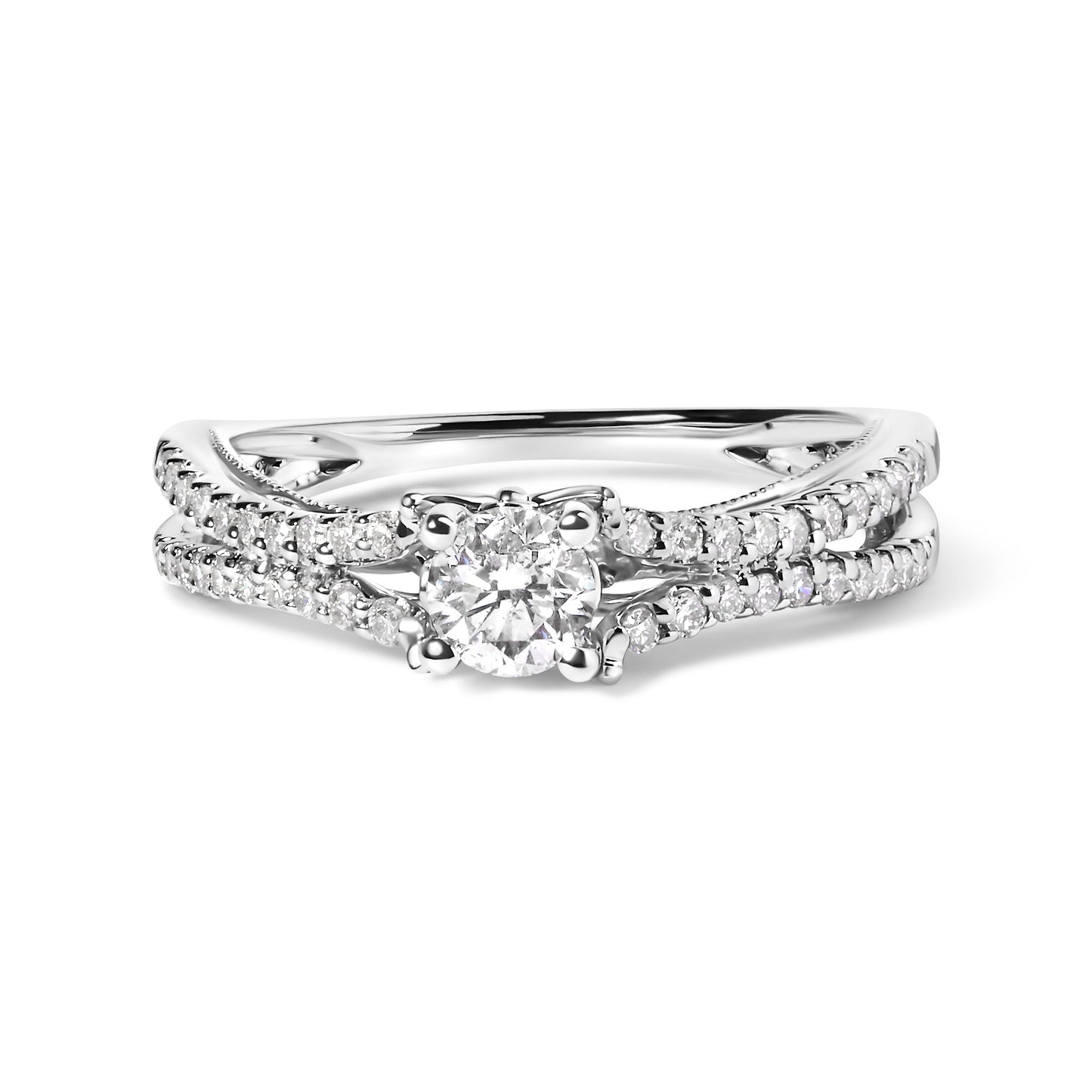 Anillo de compromiso con vástago dividido de oro blanco de 14 quilates con diamantes de 5/8 quilates (color G-H, claridad VS2-SI1) - Talla 7
