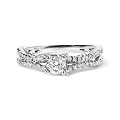 Anillo de compromiso con vástago dividido de oro blanco de 14 quilates con diamantes de 5/8 quilates (color G-H, claridad VS2-SI1) - Talla 7