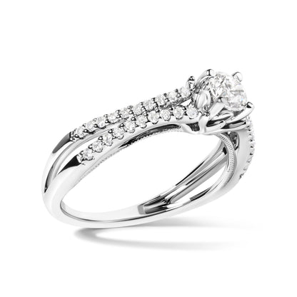 Anillo de compromiso con vástago dividido de oro blanco de 14 quilates con diamantes de 5/8 quilates (color G-H, claridad VS2-SI1) - Talla 7
