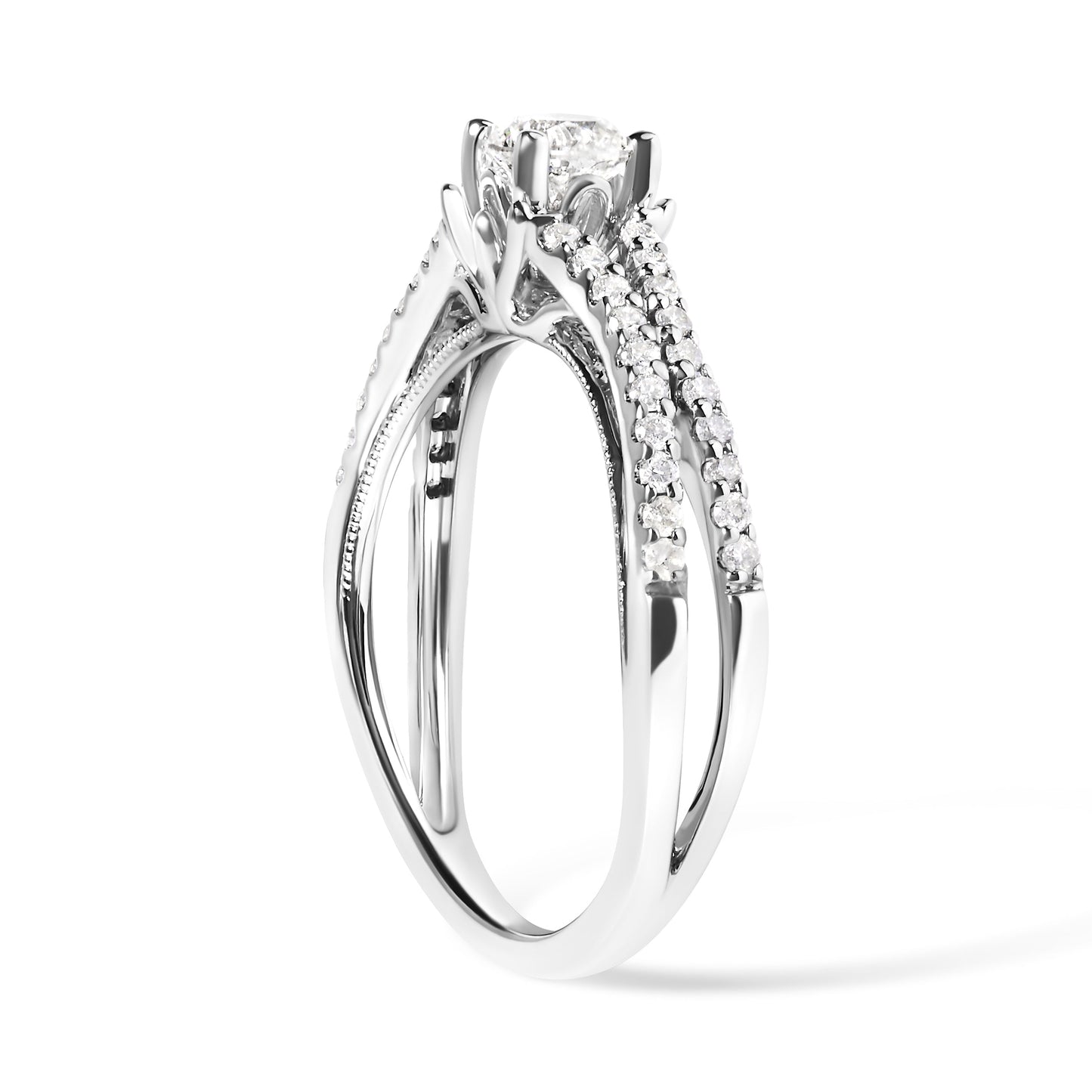 Anillo de compromiso con vástago dividido de oro blanco de 14 quilates con diamantes de 5/8 quilates (color G-H, claridad VS2-SI1) - Talla 7