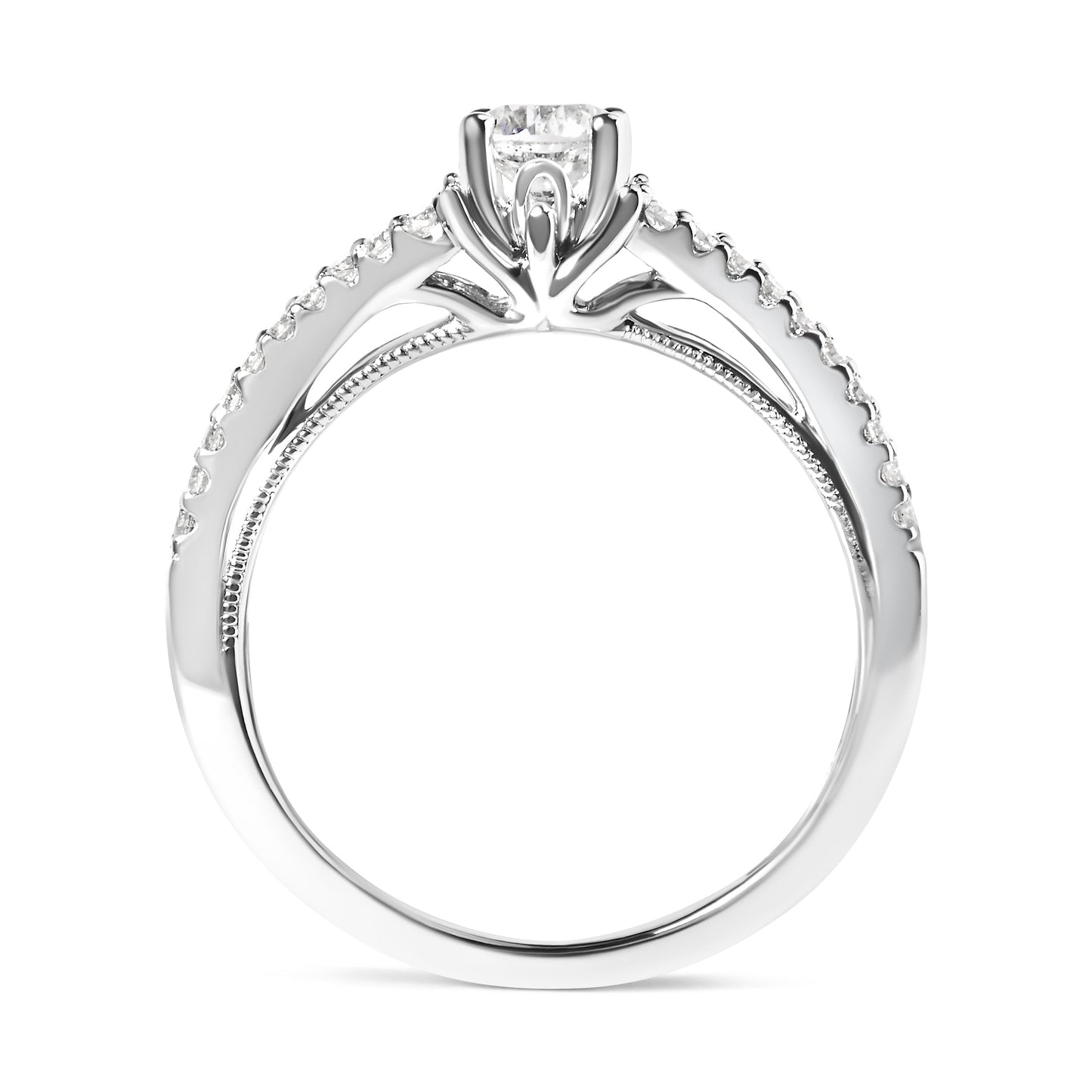 Anillo de compromiso con vástago dividido de oro blanco de 14 quilates con diamantes de 5/8 quilates (color G-H, claridad VS2-SI1) - Talla 7