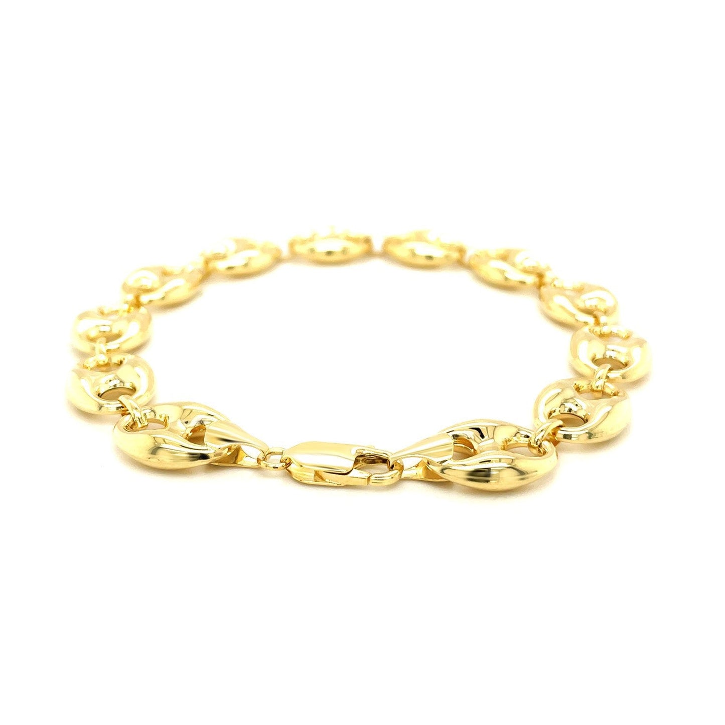 Pulsera de eslabones marineros hinchados de oro amarillo de 14k y 11,0 mm