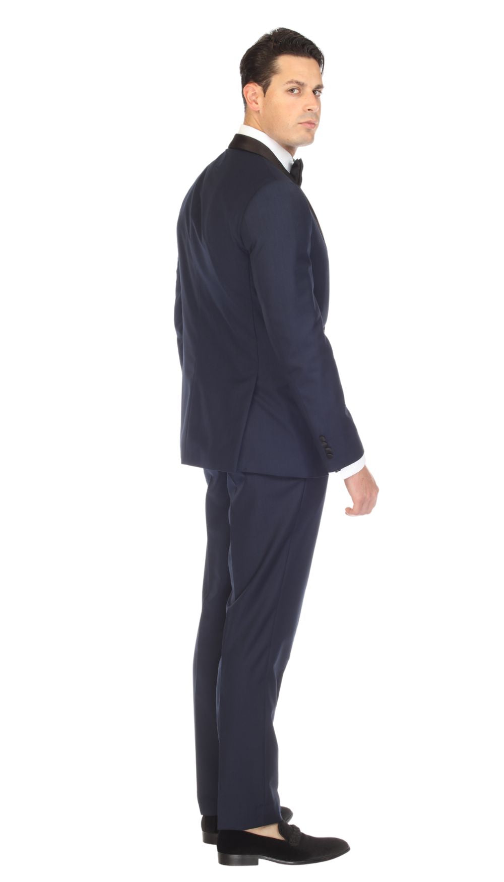 Men's Navy & Black Shawl Lapel Tuxedo – Slim Fit 2 Piece Suit | Ferrecci Reno