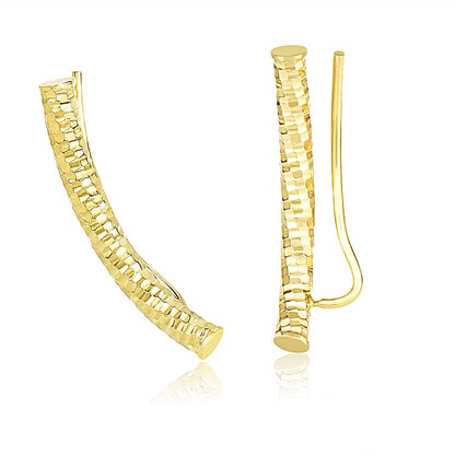 Pendientes de tubo curvo de oro amarillo de 14k con cortes de diamante