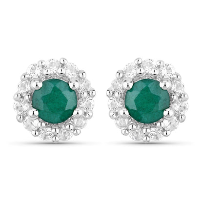 Conjunto de joyas de plata de ley .925 con esmeralda teñida y topacio blanco de 1,81 quilates