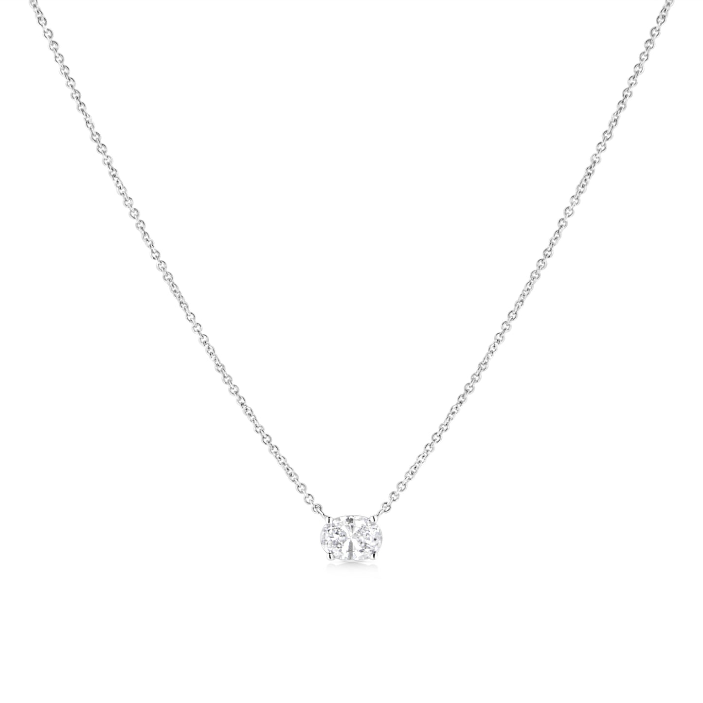 Collar con colgante de oro blanco de 14K con diamante solitario ovalado cultivado en laboratorio de 1/2 quilate engastado de este a oeste, 45 cm (color E-F, claridad VS1-VS2)