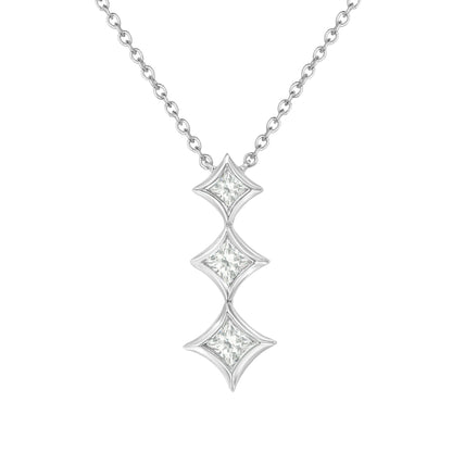 Collar con Colgante de Oro Blanco de 10K, 1/5 Cttw, con 3 Piedras de Diamantes Corte Princesa, 18" (Color H-I, Claridad SI2-I1)