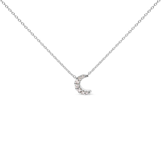 Collar con colgante de luna creciente de oro blanco de 10K con acentos de diamantes de 18 pulgadas (color H-I, claridad I1-I2)