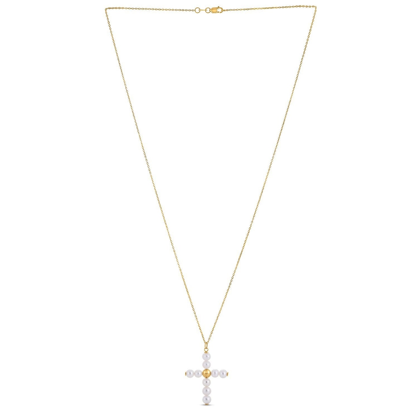 Colgante de cruz con perla de oro amarillo de 14k