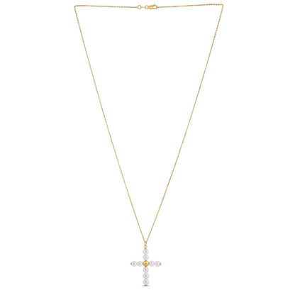Colgante de cruz con perla de oro amarillo de 14k