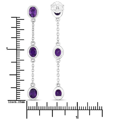 Pendientes de amatista genuina de 2,04 quilates de plata esterlina 925