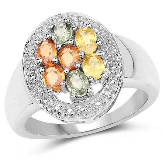 Anillo de plata de ley .925 con zafiros múltiples auténticos de 1,54 quilates