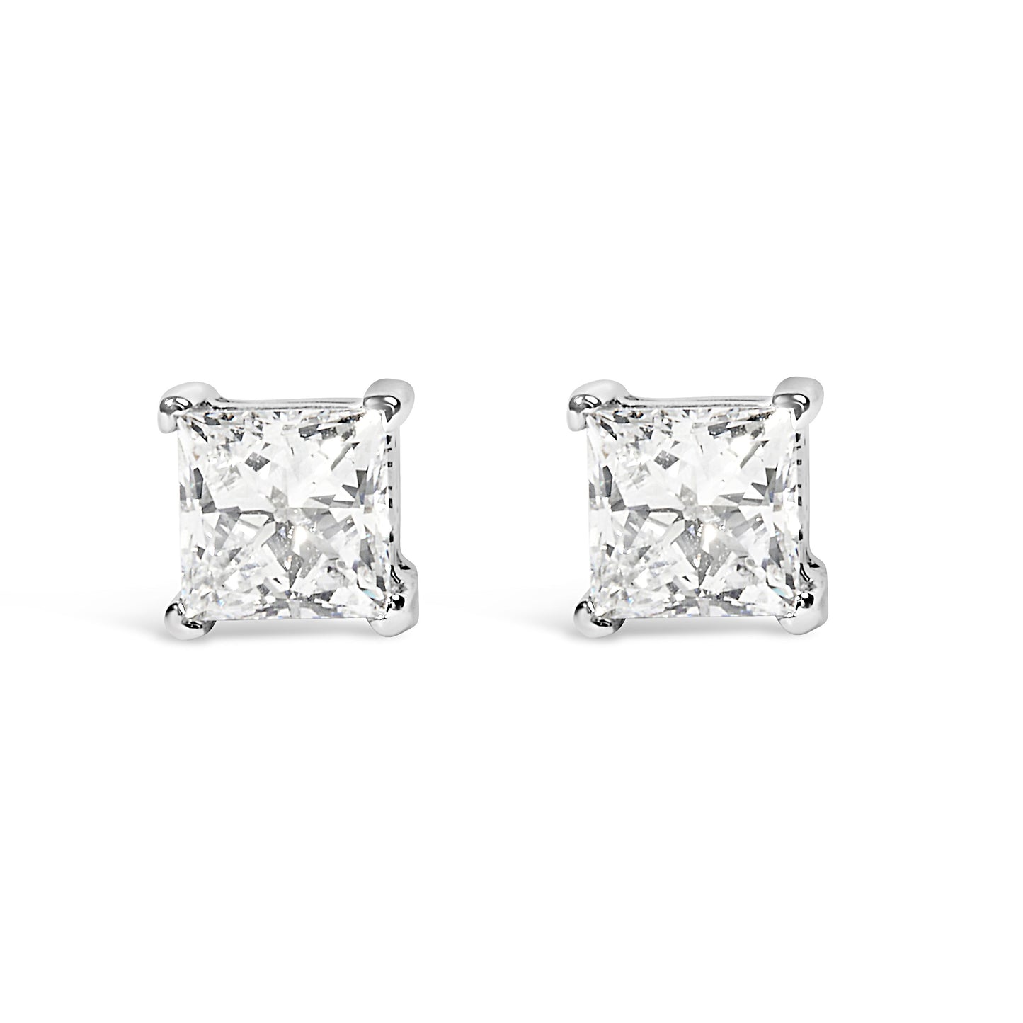 Pendientes de botón solitarios de 4 puntas de oro blanco de 14 quilates con diamantes de laboratorio talla princesa de 3/8 quilates (claridad VS1-VS2, color F-G)