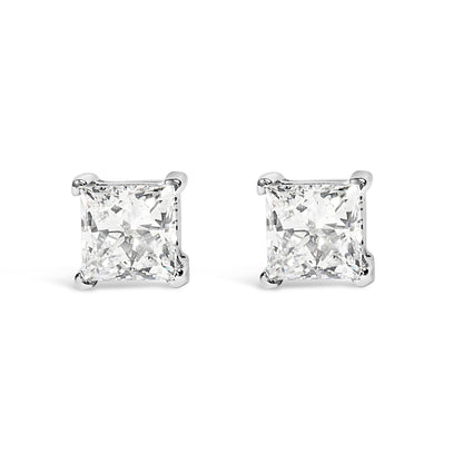 Pendientes de botón solitarios de 4 puntas de oro blanco de 14 quilates con diamantes de laboratorio talla princesa de 3/8 quilates (claridad VS1-VS2, color F-G)