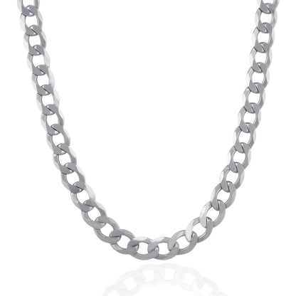Cadena estilo barbada de plata de ley de 8,4 mm con baño de rodio