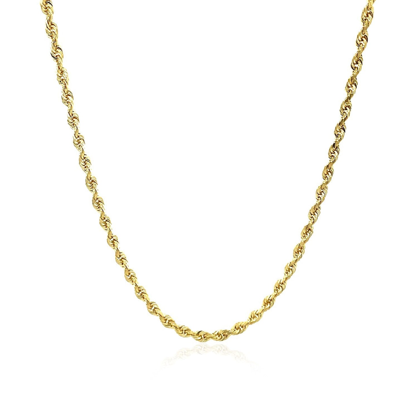 Cadena de soga de oro amarillo macizo de 10k y 2.5 mm con corte de diamante