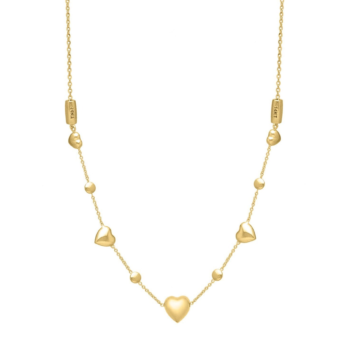 Collar Ajustable de Corazón Inflado de Oro Amarillo de 14k