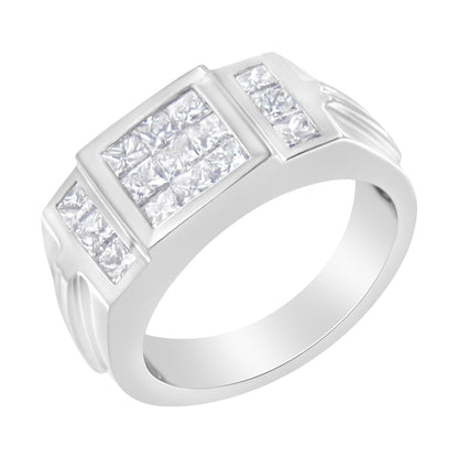 Anillo para hombre de oro blanco de 14 quilates con grupo de diamantes (2 quilates de peso total, color G-H, claridad SI1-SI2)