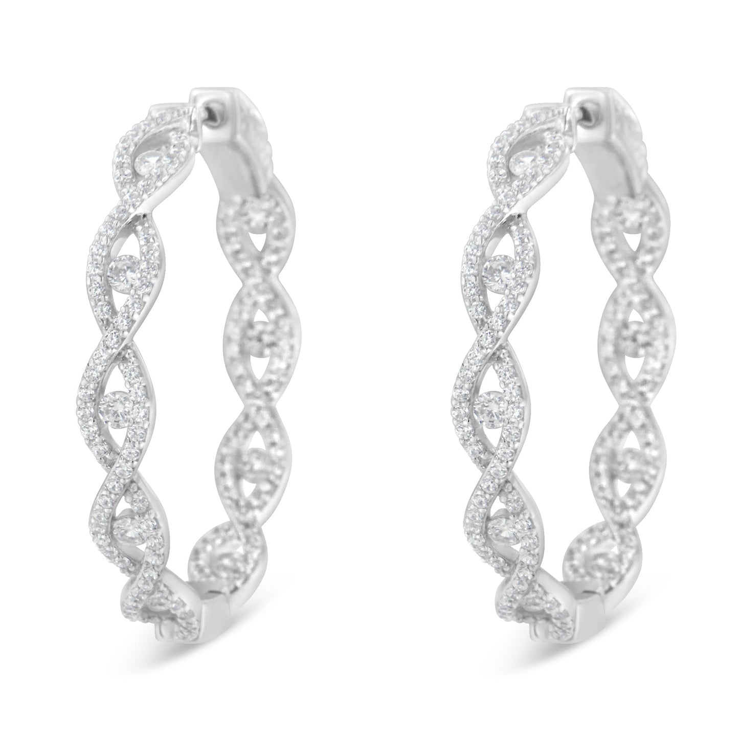 Pendientes de aro de oro blanco de 10K con diamantes (1 1/2 cttw, color H-I, claridad I1-I2)
