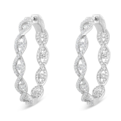 Pendientes de aro de oro blanco de 10K con diamantes (1 1/2 cttw, color H-I, claridad I1-I2)