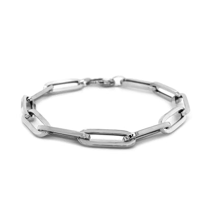 Pulsera de cadena eslabones de clip extra ancha de oro blanco de 14 quilates