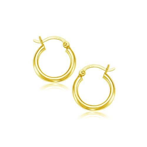Pendientes de aro pulidos de oro amarillo de 10k (15 mm)