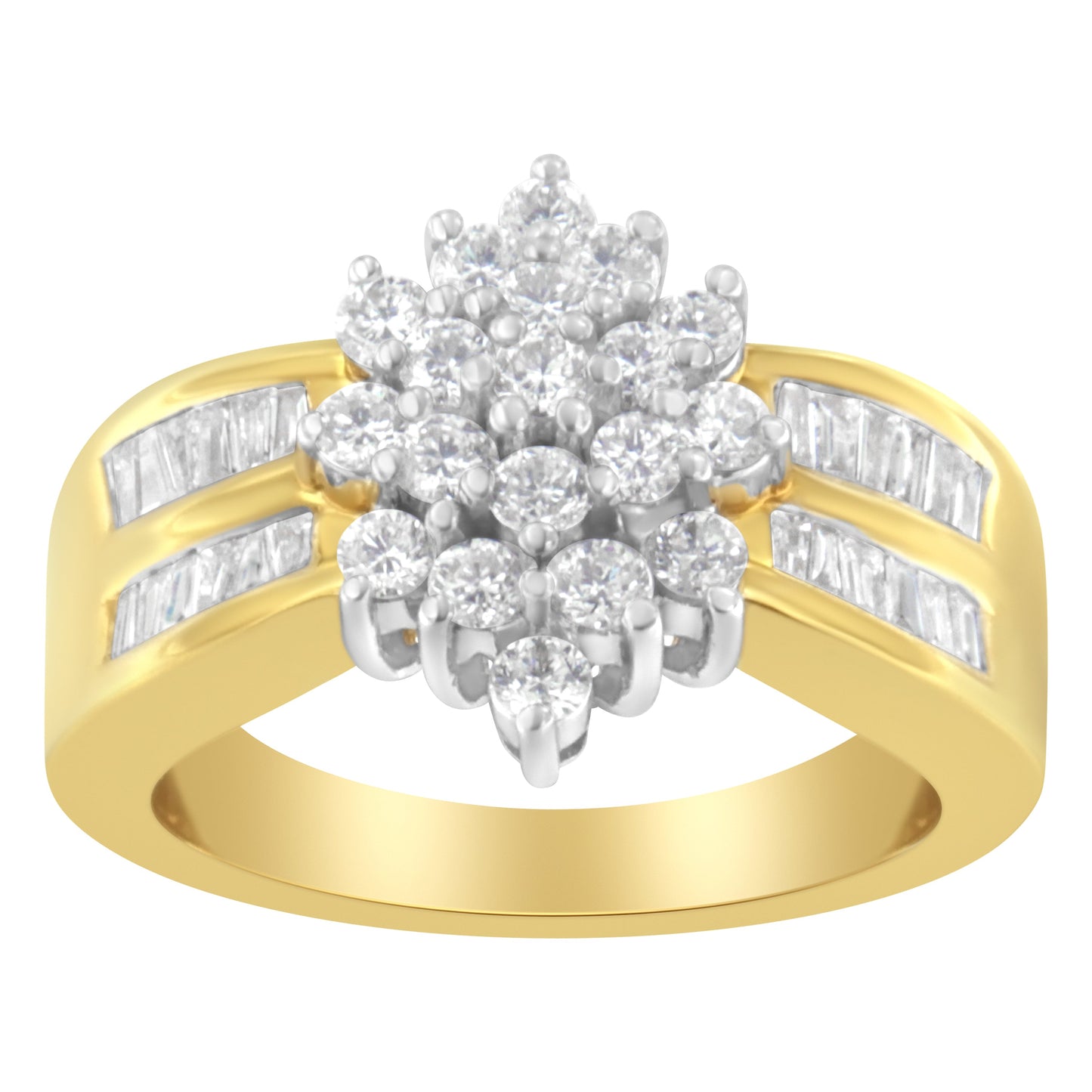 Anillo tipo cóctel en oro amarillo de 10K con racimo de diamantes tipo marquesa de 1,0 quilates (Color H-I, Claridad SI2-I1) - Talla 7