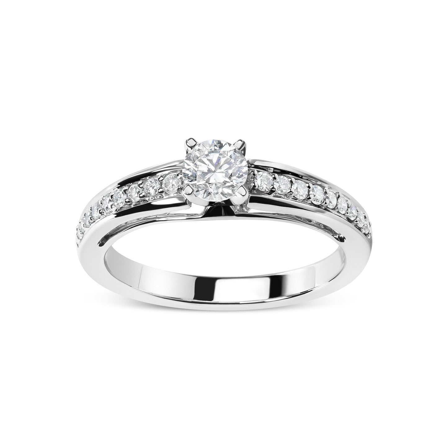 Anillo de compromiso solitario de oro blanco de 14 quilates con diamantes de 1/2 quilate engarzados en pavé (color G-H, claridad VS2-SI1) - Talla 7