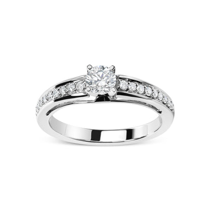 Anillo de compromiso solitario de oro blanco de 14 quilates con diamantes de 1/2 quilate engarzados en pavé (color G-H, claridad VS2-SI1) - Talla 7