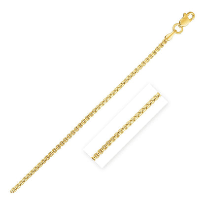 Cadena de oro amarillo de 14k tipo caja redonda de 1,35 mm