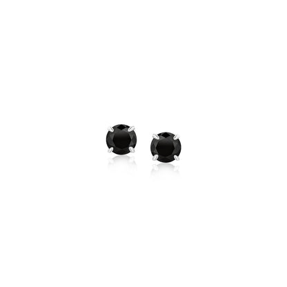 Pendientes de oro blanco de 14k con circonitas cúbicas negras de 4 mm